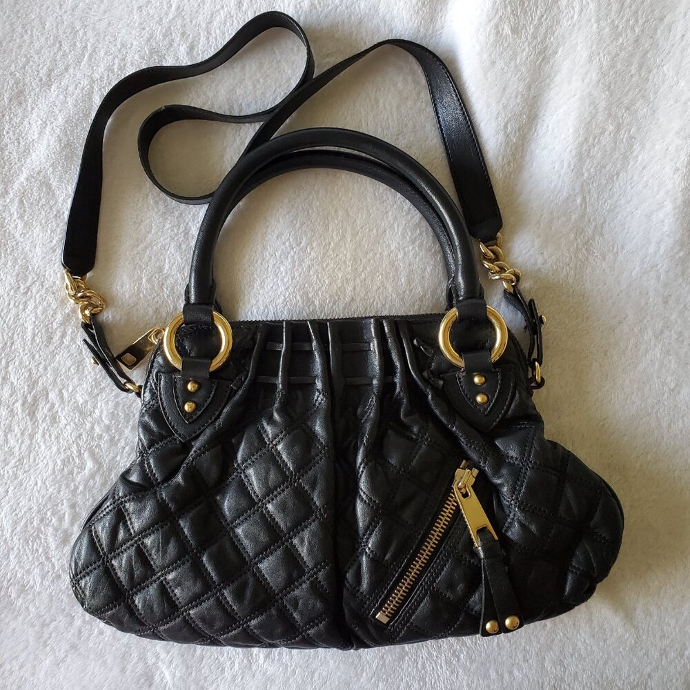 Marc Jacobs Black Quilted Leather Cecilia Satchel with Gold Hardware